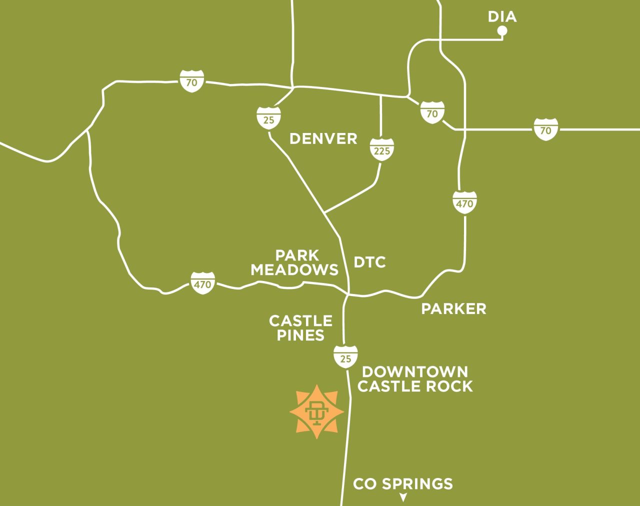 Aerial view of Castle Rock Colorado showcasing Dawson Trails community with scenic open space, planned trail systems, and new construction homes in a growing Denver Metro suburb